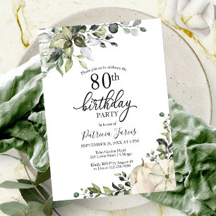 Invitation Eucalyptus Citrouille automne 80e anniversaire