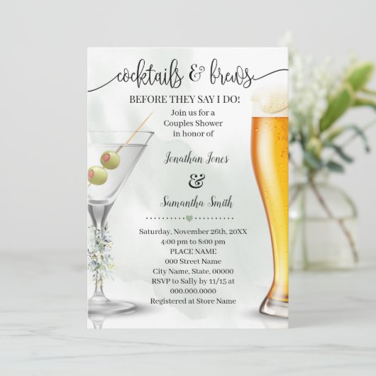 Invitation Eucalyptus Cocktails & Brews Couples Douche (Debout devant)