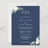 Invitation  Eucalyptus Cotton | Navy Modern Monogram Wedding (Devant)