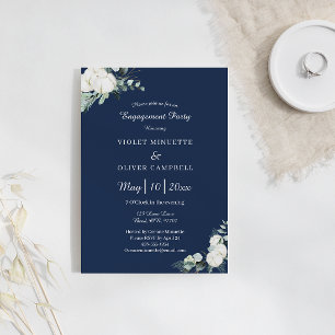 Invitation Eucalyptus Cotton Navy Modern v2 Partie d'engageme