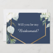 Invitation Eucalyptus Cotton Navy Moderne Bridesmaid Proposit (Devant)