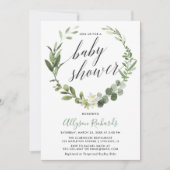 Invitation Eucalyptus couronne baby shower neutre (Devant)
