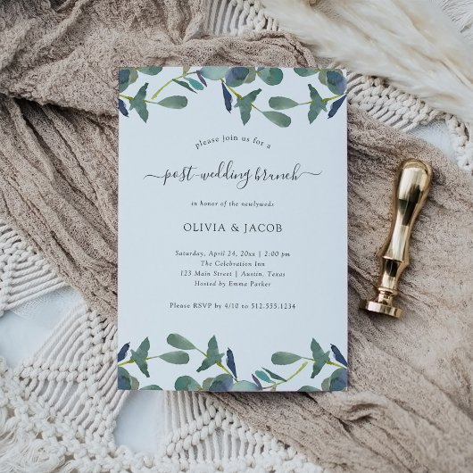 Invitation Eucalyptus Crest Green Feuille Post Mariage Brunch
