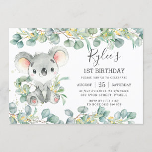 Invitation Eucalyptus Cute Koala Anniversaire de la verdure r