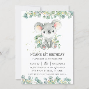 Invitation Eucalyptus Cute Koala, fête d'anniversaire