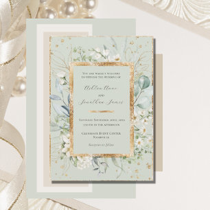 Invitation Eucalyptus Daisies Gold Sage Vert Élégant Mariage