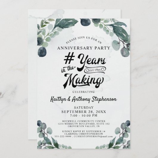 Invitation Eucalyptus d'anniversaire # DES ANNÉES DE CRÉATION (Devant / Derrière)