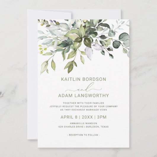 Invitation Eucalyptus de mariage verdure aquarelle Herbal (Devant)