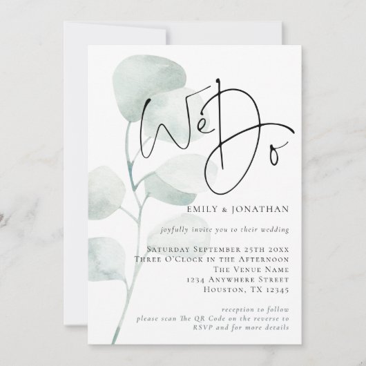 Invitation Eucalyptus de Sage moderne Nous faisons QR Code Ma (Devant)