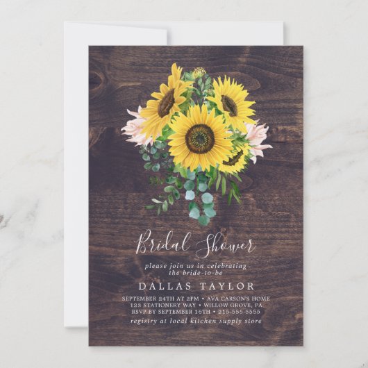 Invitation Eucalyptus de tournesol russe | Fête des mariées e (Devant)