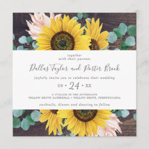 Invitation Eucalyptus de tournesol russe Mariage Carré bois