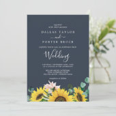 Invitation Eucalyptus de tournesol russe | Mariage de marine (Debout devant)