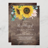 Invitation Eucalyptus de tournesol russe | Mariage en bois cl (Devant / Derrière)