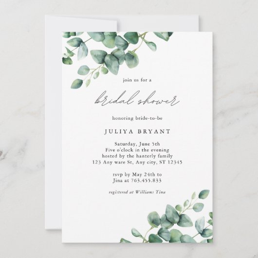 Invitation Eucalyptus de verdure douche nuptiale (Devant)