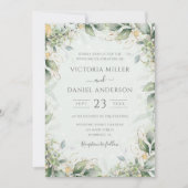 Invitation Eucalyptus de verdure feuilles dorées Mariage élég (Devant)