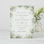 Invitation Eucalyptus de verdure feuilles dorées Mariage élég (Debout devant)