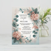 Invitation Eucalyptus Dentelle Tulle Pastel Dusty Mariage ble (Debout devant)