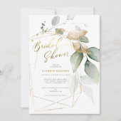 Invitation Eucalyptus d'or géométrique Fête des mariées verte (Devant)