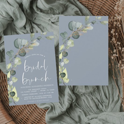 Invitation Eucalyptus Dusty Blue Bridal Brunch Douche