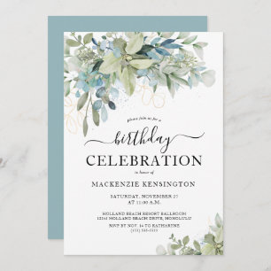 Invitation Eucalyptus Dusty Blue fête d'anniversaire