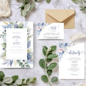 Invitation Eucalyptus & Dusty Blue floral Blooms Mariage