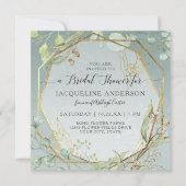 Invitation Eucalyptus Dusty Blue Gold Hexagon Fête des mariée (Devant)