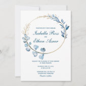 Invitation Eucalyptus Dusty mariage bleu et or (Devant)