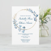 Invitation Eucalyptus Dusty mariage bleu et or (Debout devant)