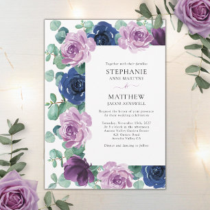 Invitation Eucalyptus Dusty Mauve Mariage botanique bleu mari
