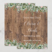 Invitation Eucalyptus Dusty Rose Save the Date | Végétalisati (Devant / Derrière)