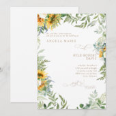 Invitation Eucalyptus Elegance tournesol Mariage blanc (Devant / Derrière)