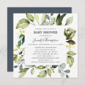 Invitation Eucalyptus élégant avec Baby shower verdoyant (Devant / Derrière)