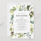 Invitation Eucalyptus élégant avec Baby shower verdoyant (Devant)