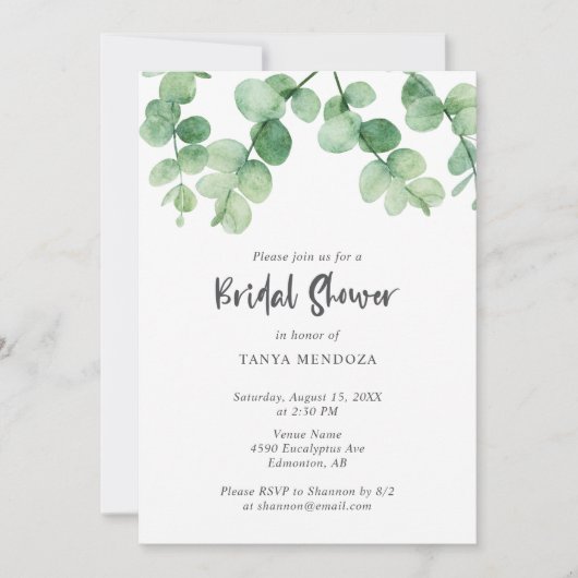 Invitation Eucalyptus Elegant Fête des mariées (Devant)