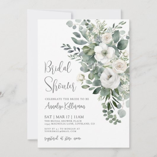 Invitation Eucalyptus Elegant Floral Bridal Shower (Devant)