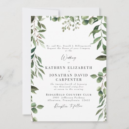Invitation Eucalyptus Elégant Mariage blanc (Devant)