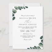 Invitation Eucalyptus Elegant Modern Rustic QR Code Wedding (Devant)