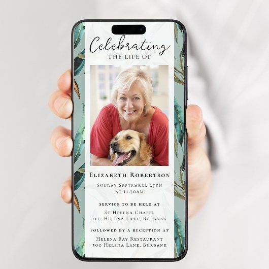 Invitation Eucalyptus Élégant Photo Funérailles Digital Evite