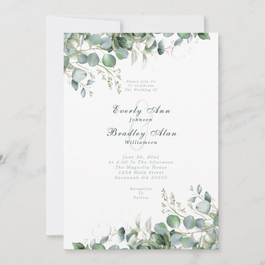 Invitation Eucalyptus Emerald Sage Aquarelle couleur QR Code (Devant)