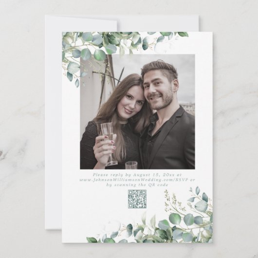 Invitation Eucalyptus Emerald Sage Aquarelle couleur QR Code (Dos)