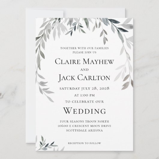 Invitation Eucalyptus en argent Mariage 2 (Devant)