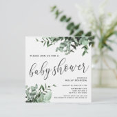 Invitation Eucalyptus et Baby shower d'aquarelle botanique (Debout devant)