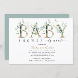 Invitation Eucalyptus et Baby shower de lettres d'or par cour