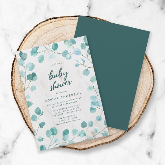 Invitation Eucalyptus et Baby shower de marbre