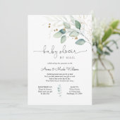 Invitation Eucalyptus et Baby shower d'or par courrier (Debout devant)