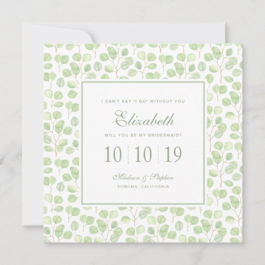 Invitation Eucalyptus et branches en argent - Bridesmaid (Devant)