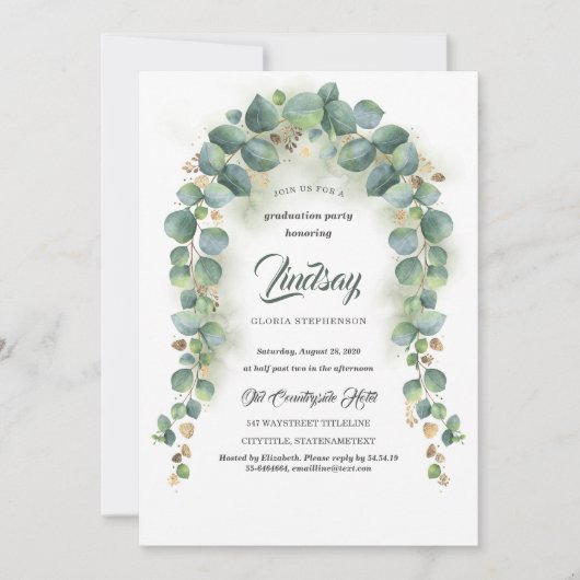 Invitation Eucalyptus et Gold Greenery (Devant)