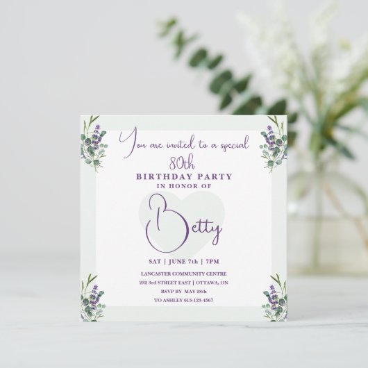 Invitation Eucalyptus et Lavande 100e Anniversaire (Debout devant)