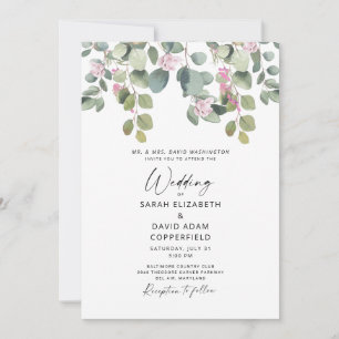 Invitation Eucalyptus et Mariage rose