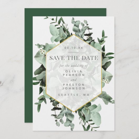 Invitation Eucalyptus et verdure Aquarelle Enregistrer la dat (Devant / Derrière)